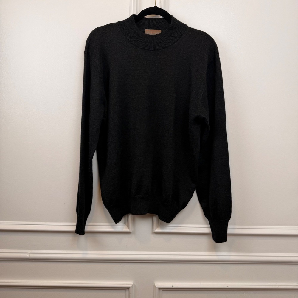 Sette Ponti Mens Mock Neck Sweater Black Fine Merino Wool Blend Made in Italy M